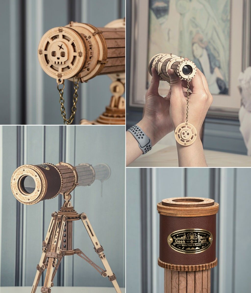 RoboTime 3D dřevěné mechanické puzzle Pirátský dalekohled - obrázek 4