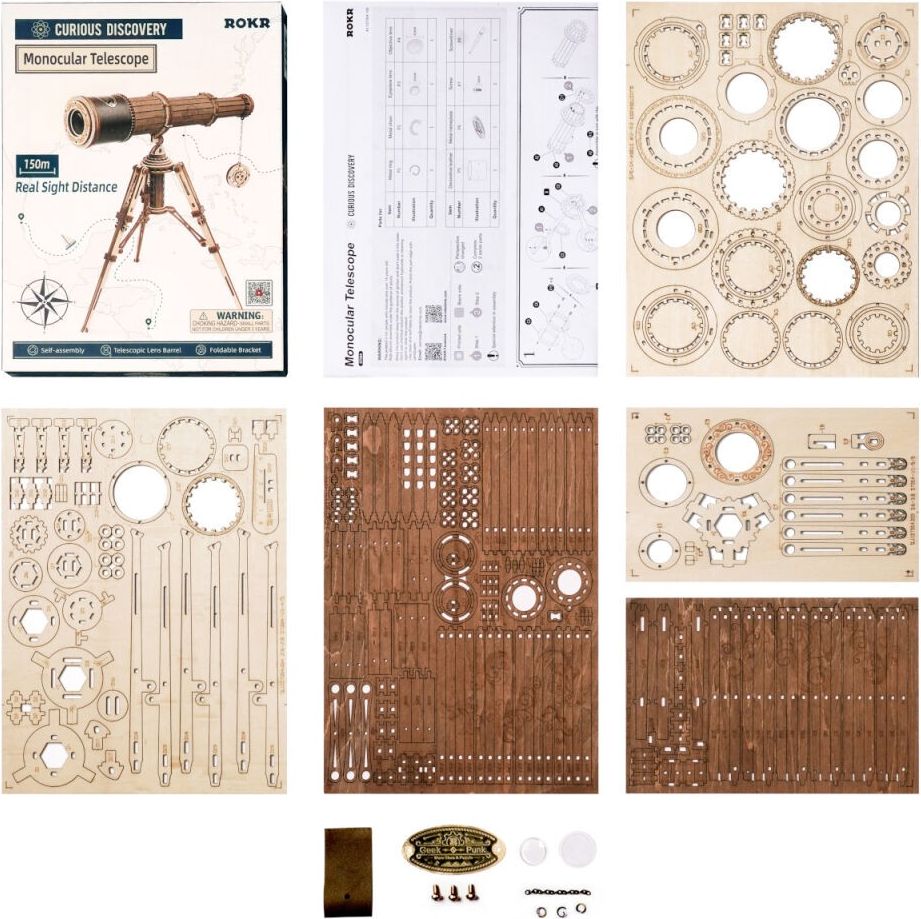 RoboTime 3D dřevěné mechanické puzzle Pirátský dalekohled - obrázek 5