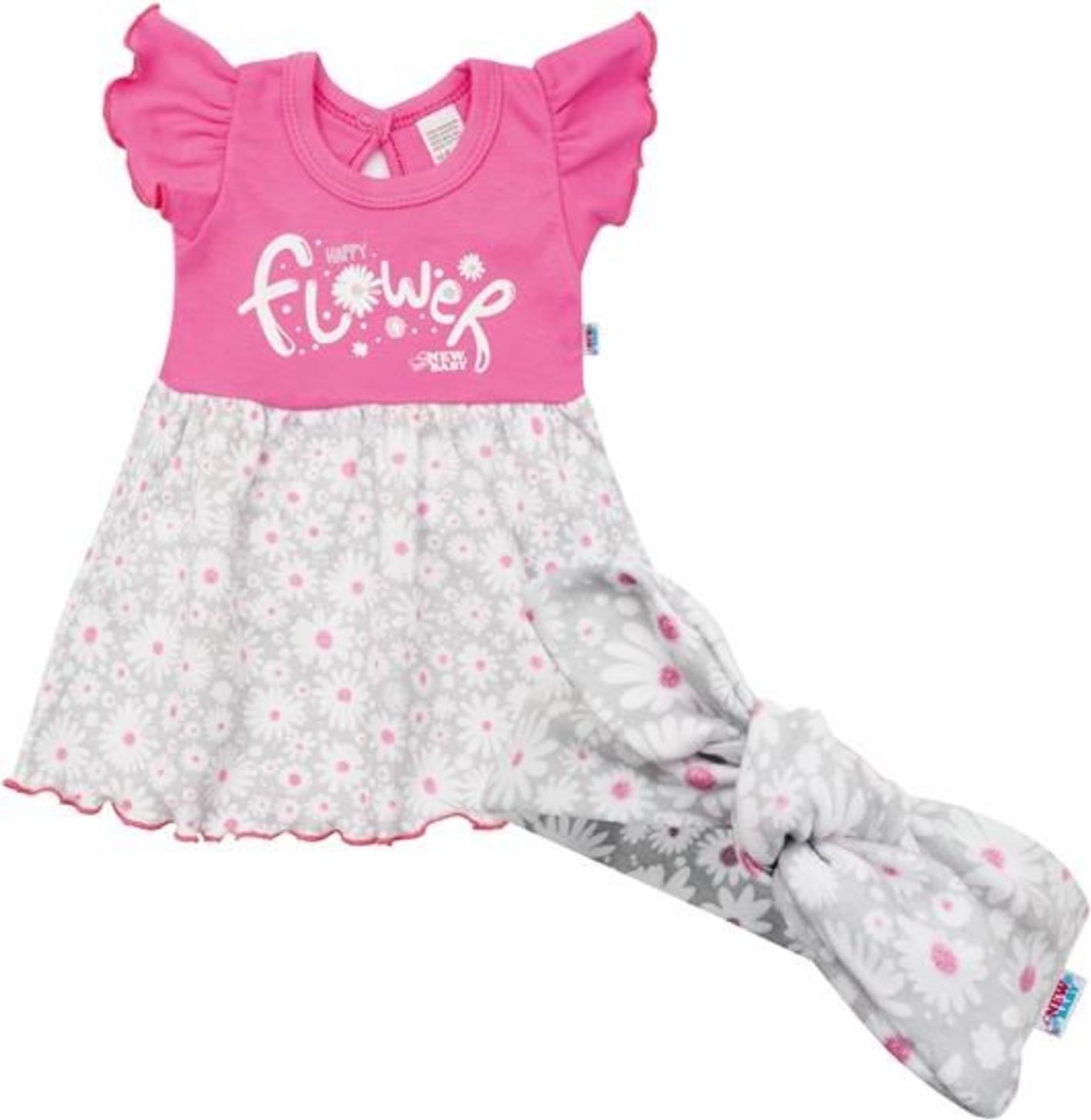 Kojenecké letní bavlněné šatičky s čelenkou New Baby Happy Flower tmavě růžové - obrázek 1