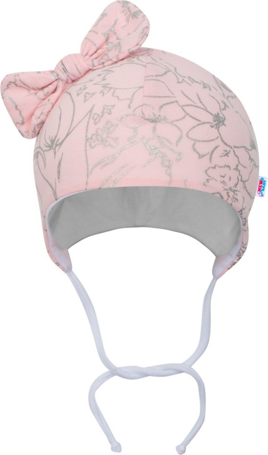 Kojenecká bavlněná čepička s mašličkou New Baby NUNU růžová - obrázek 1