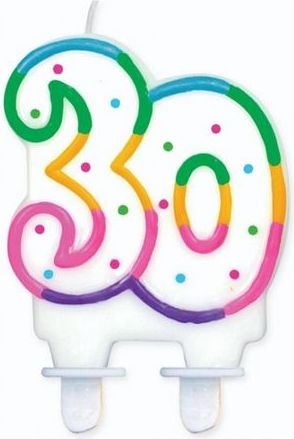 Svíčka narozeninová číslice 30 různobarevná - obrázek 1