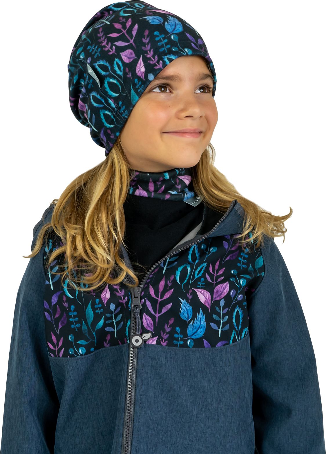 Unuo, Dětská čepice fleecová spadená, Lístečky Velikost: S (45 - 48 cm) - obrázek 2