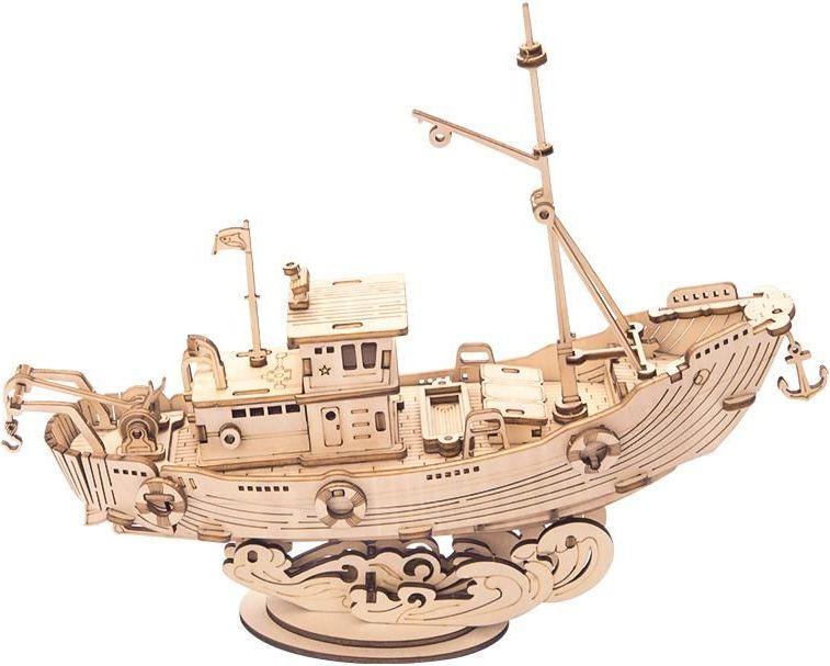 RoboTime dřevěné 3D puzzle Rybářská loď - obrázek 1