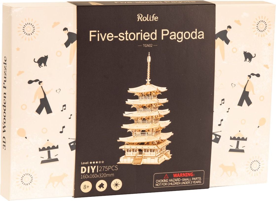 RoboTime dřevěné 3D puzzle Pětipatrová pagoda - obrázek 3