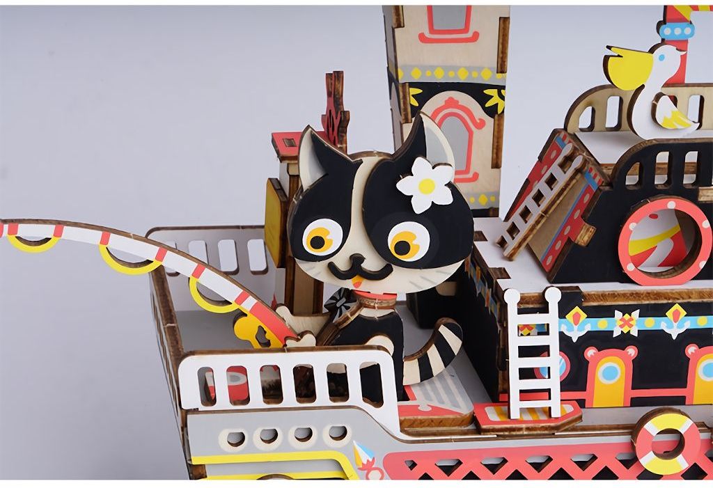 RoboTime 3D skládačka hrací skříňky Kočičí loďka - obrázek 3