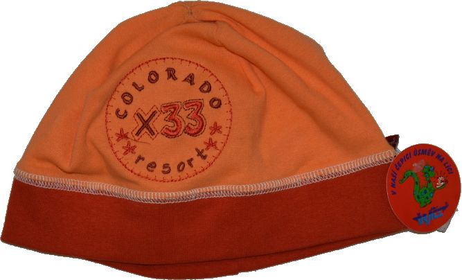 Dětská bavlněná čepice, Dráček, oranžová X33 Výprodej - obrázek 1