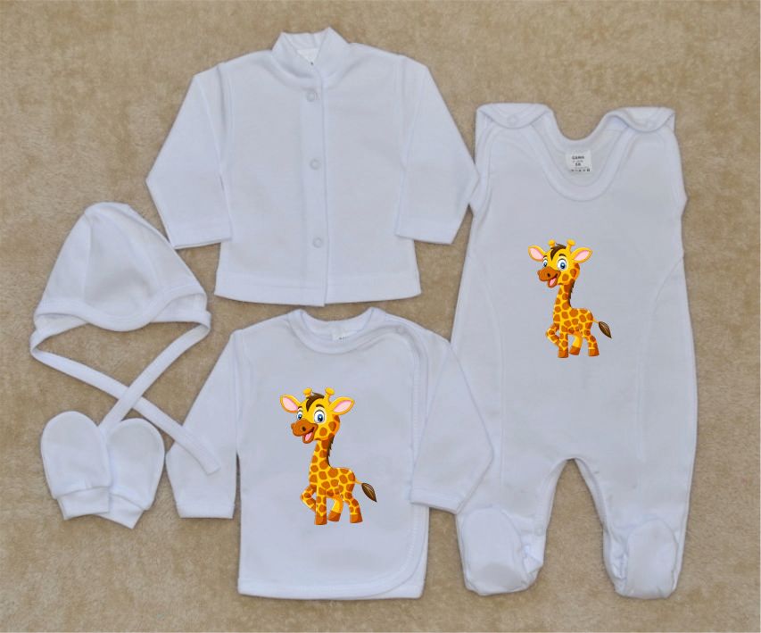 Bílá kojenecká soupravička pro miminko do porodnice Gama 5-dílná Žirafka vel.50 - obrázek 1