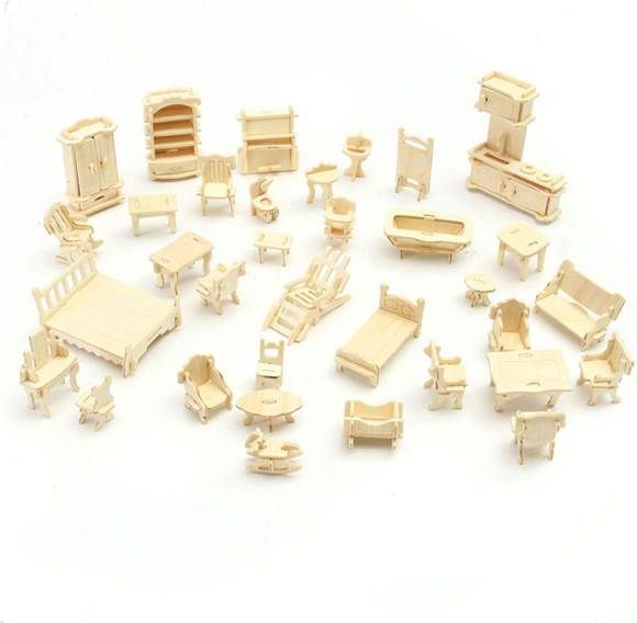 Kruzzel Kruzzel 9423 3D puzzle nábytek pro panenky 34 ks - obrázek 1