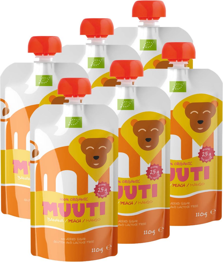 SALVEST Muuti BIO Banán, broskev a mango s rýžovým proteinem 6x110 g - obrázek 1