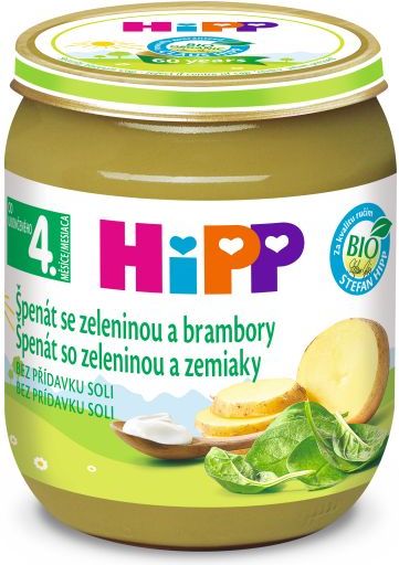 HiPP BIO Špenát se zeleninou a bramborami od uk. 4. měsíce, 6 x 125 g - obrázek 1