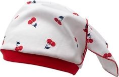 Kojenecká čepička/šátek bavlna - CHERRY bílo-červený - vel.80 - obrázek 1