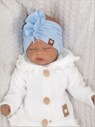 Stylová dětská čelenka - TURBAN světle modrá - 1-3 roky - obrázek 3