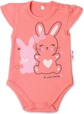 Body kojenecké krátký rukáv - CUTE BUNNY lososové - vel.74 - obrázek 1