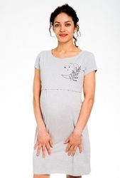 Těhotenská/Kojící noční košile krátký rukáv - MOON šedý melír - BeMaaMaa velikost L/XL - obrázek 1