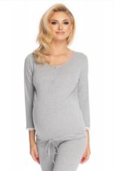 Těhotenské/Kojící pyžamo bavlna dlouhý rukáv - KRAJKA RUKÁV šedé - BeMaaMaa velikost L/XL - obrázek 1