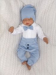 Souprava kojenecká 4-dílná - ELEGANT BOY bílo-modrá - vel.80 - obrázek 3