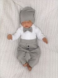 Souprava kojenecká 4-dílná - ELEGANT BOY bílo-šedá - vel.56 - obrázek 3