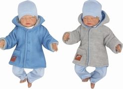 Svetřík/Kabátek pletený s kapucí - OBOUSTRANNÝ modro-šedý - vel.62 - obrázek 1