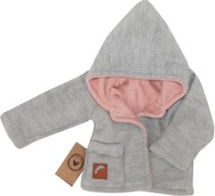 Svetřík/Kabátek pletený s kapucí - OBOUSTRANNÝ růžovo-šedý - vel.80 - obrázek 4