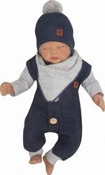 Souprava kojenecká 3-dílná - PLETENÉ DUPAČKY S KNOFLÍKY šedo-jeans - vel.62 - obrázek 5