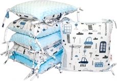 Mantinel do postýlky polštářkový s Minky - AUTA V ALEJI modrá s modrou - BabyNellys - obrázek 1