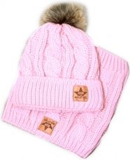 Čepice zimní pletená s komínkem - COPÁNKOVÝ VZOR světle růžová - vel.3-5let - obrázek 1