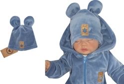 Čepice kojenecká semišková - OUŠKA modrá jeans - vel.68-74 - obrázek 1