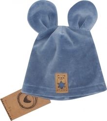 Čepice kojenecká semišková - OUŠKA modrá jeans - vel.80-86 - obrázek 2