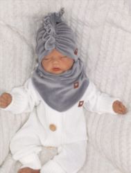 Stylová čepička semišková se šátkem - TURBAN šedá - vel.6-12měs. - obrázek 3