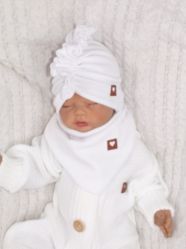 Stylová čepička semišková se šátkem - TURBAN bílá - vel.0-6měs. - obrázek 3