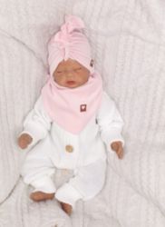 Stylová čepička semišková se šátkem - TURBAN světle růžová - vel.6-12měs. - obrázek 3