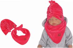 Stylová čepička semišková se šátkem - TURBAN amarant - vel.0-6měs. - obrázek 1