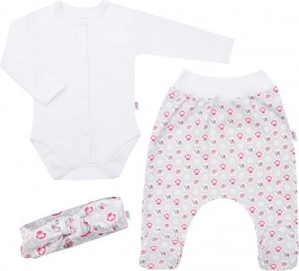 3-dílná bavlněná kojenecká souprava New Baby Kiddy bílo-růžová, Bílá, 62 (3-6m) - obrázek 1