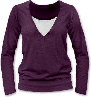 Kojící, těhotenské triko JULIE dl. rukáv - švestková, Velikosti těh. moda L/XL - obrázek 1
