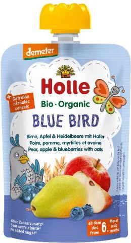 3x HOLLE Blue Bird Bio pyré hruška jablko borůvky vločky 100 g (6+) - obrázek 2