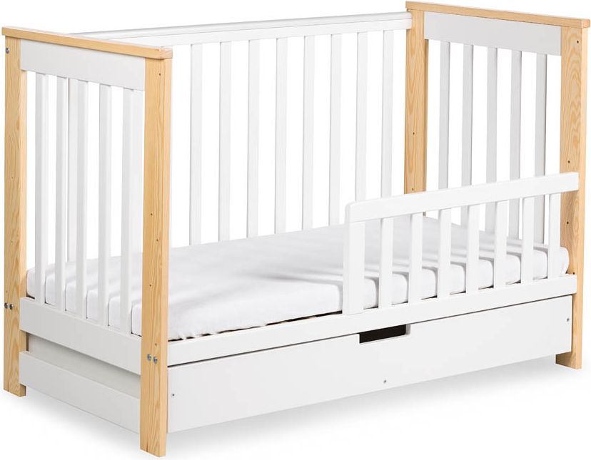 KLUPS Postýlka dětská se zábranou a šuplíkem Iwo bílá-natural 120x60 cm - obrázek 2