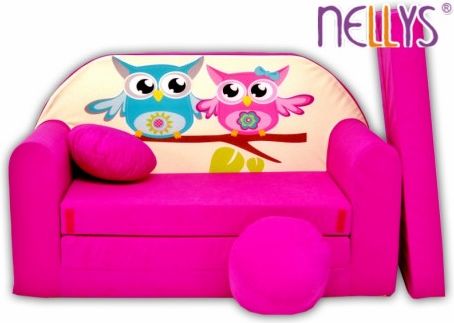 Rozkládací dětská pohovka Nellys ® Sovičky - růžové - obrázek 1