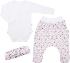 Souprava kojenecká 3-dílná bavlna - KIDDY zvířátka bílo-růžová - vel.56 - obrázek 1