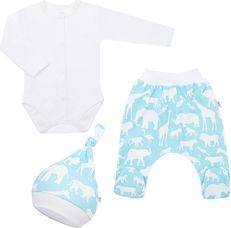 Souprava kojenecká 3-dílná bavlna - KIDDY zvířátka Africa bílo-modrá - vel.56 - obrázek 1