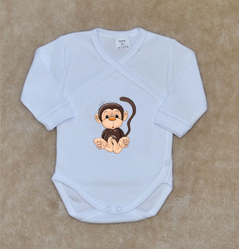 Dětské zavinovací body Gama bílé s udivenou opičkou velikost 50 - obrázek 1