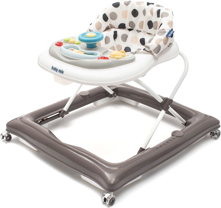 Dětské chodítko Baby Mix Varianta: s volantem a silikonovými kolečky šedo-bílé - multicolor - obrázek 1