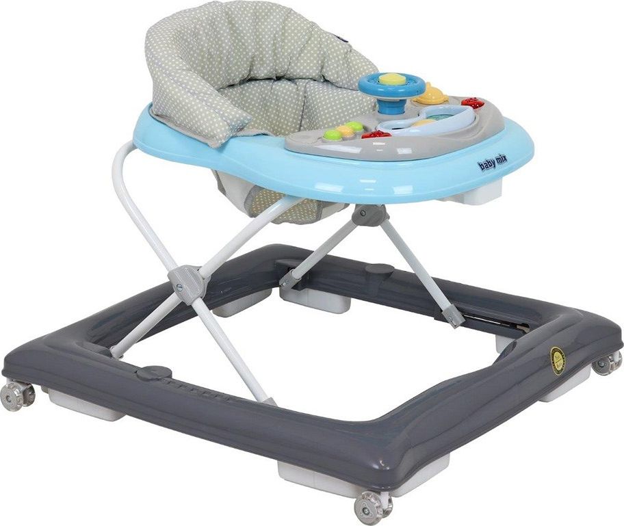 Dětské chodítko Baby Mix Varianta: s volantem a silikonovými kolečky šedo-bílé - multicolor - obrázek 5