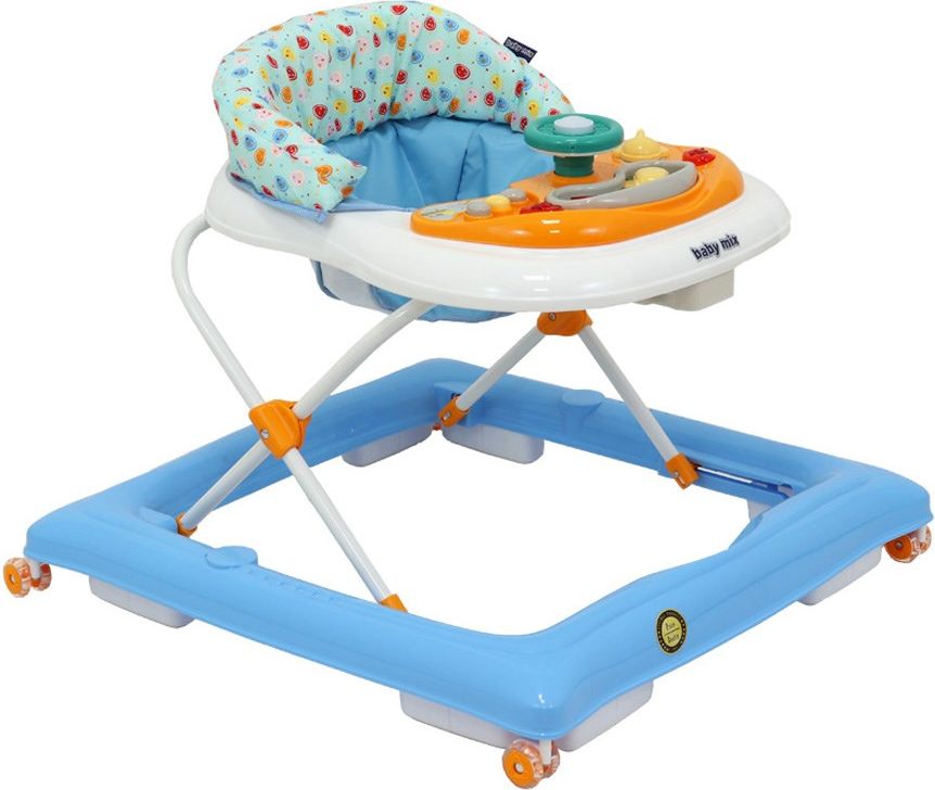 Dětské chodítko Baby Mix Varianta: s volantem a silikonovými kolečky šedo-bílé - multicolor - obrázek 6