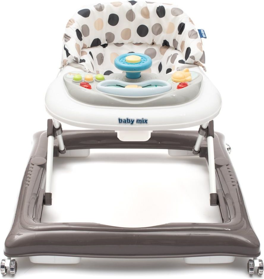 Dětské chodítko Baby Mix Varianta: s volantem a silikonovými kolečky šedo-bílé - multicolor - obrázek 12