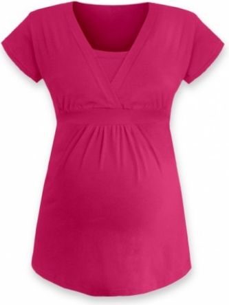 Kojící, těhotenská tunika ANIČKA krátký rukáv - sytě růžová, Velikosti těh. moda L/XL - obrázek 1