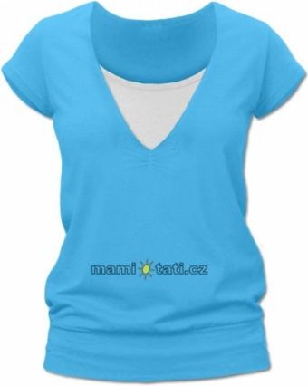 Kojící,těhotenské triko JULIE - tyrkys, Velikosti těh. moda S/M - obrázek 1