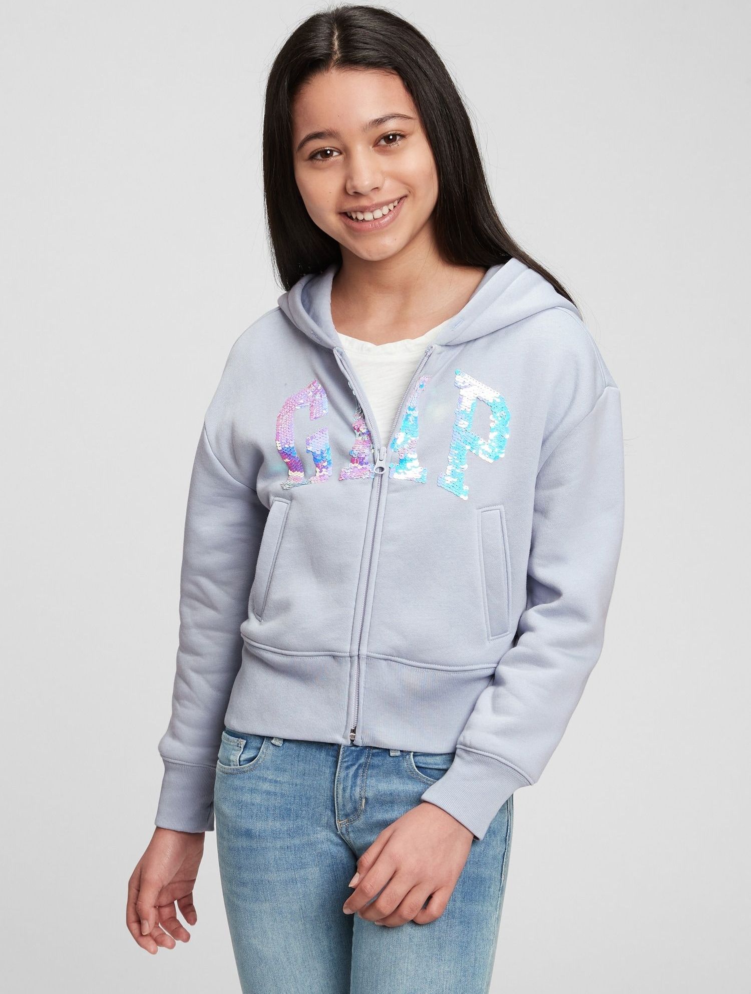 Modrá holčičí mikina GAP Logo flippy fleece - 98-110 - obrázek 2