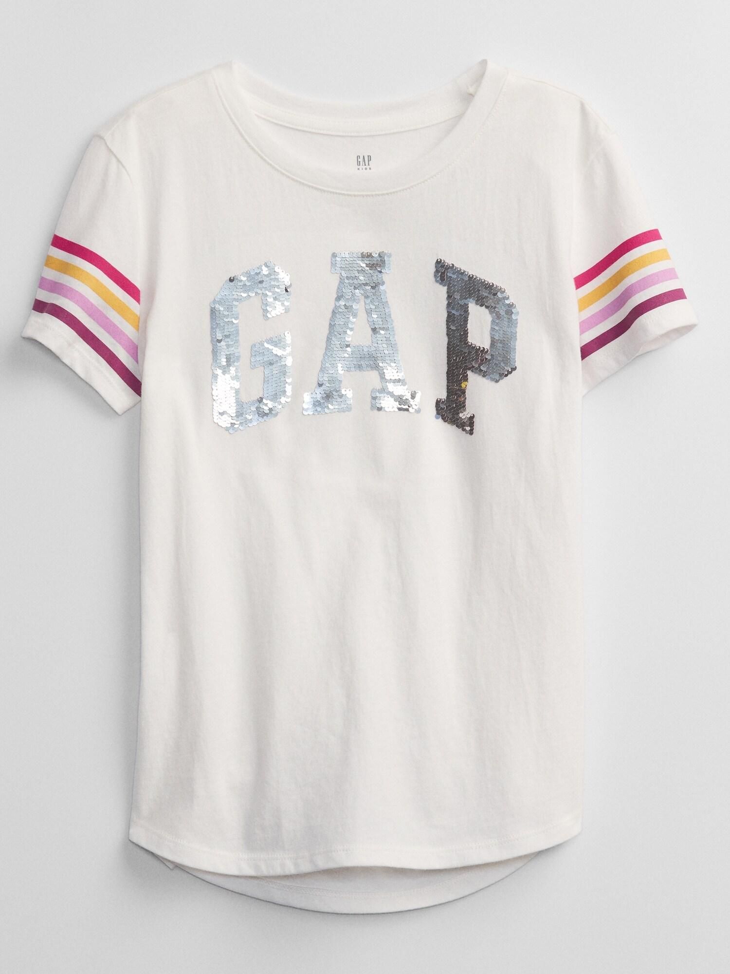 Bílé holčičí tričko s flitry GAP Logo - 98-110 - obrázek 1