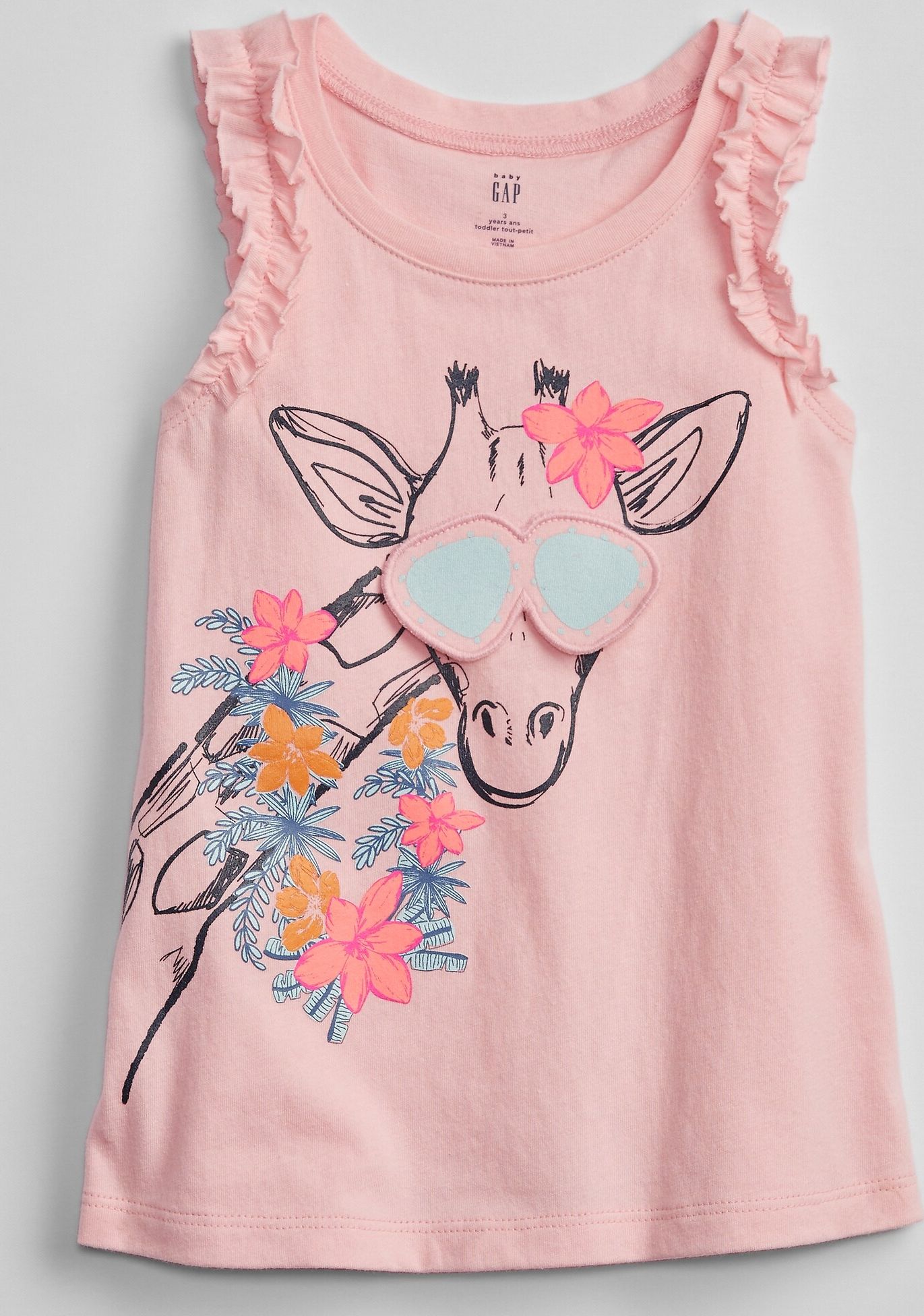Růžové holčičí dětské tílko ruffle graphic tank GAP - 80-86 - obrázek 1
