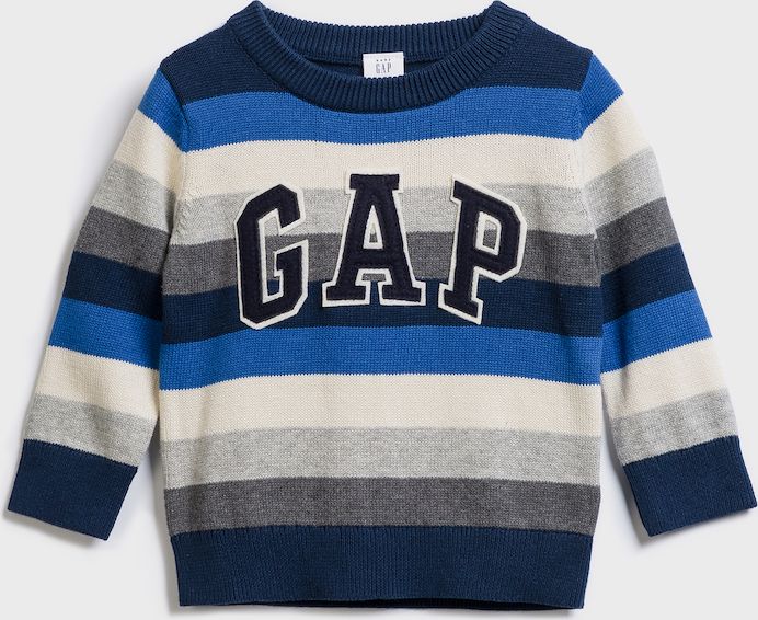 Modrý klučičí dětský svetr GAP Logo stripe crewneck sweater - 92 - obrázek 1